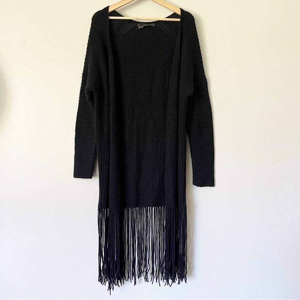 360 Cashmere Sweater Size Small Quincy Cardigan Black Fringe Open Front Soft‎